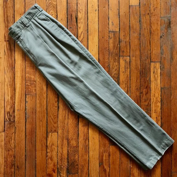 Vintage 80s Tommy Hilfiger Men Beige Khaki Grey Pleated High Rise Wide Leg Pants - Picture 1 of 4